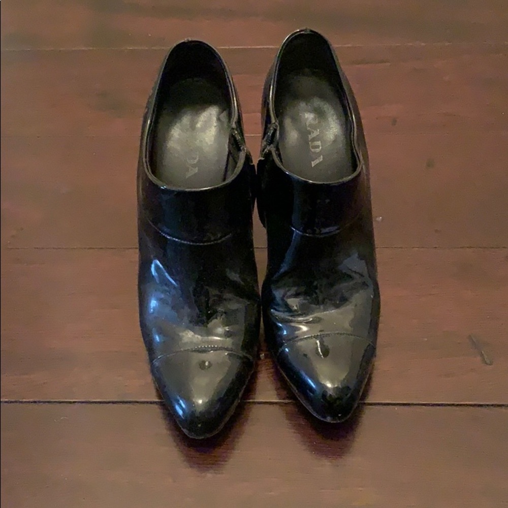 Prada black patent leather booties